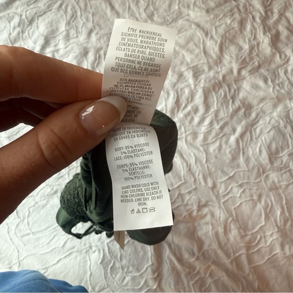 Aerie Army Green Crop Top Lace Detail Racerback Built in Bra - Picture 7 of 7